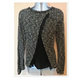 NEW WHBM Grey Black White Sheer Back Sweater Med